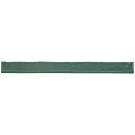 Glossy green ceramic bullnose trim tile with handcrafted Spanish artisan detailing