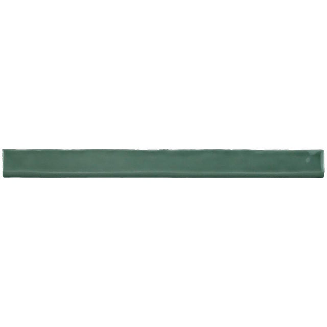 Glossy green ceramic bullnose trim tile with handcrafted Spanish artisan detailing