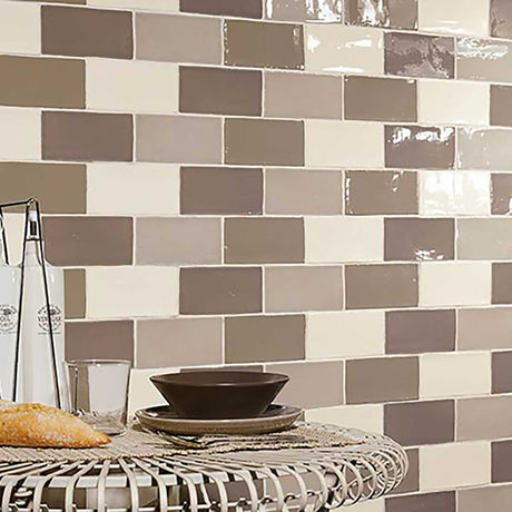 Kaleidoscope 3x6 Handmade Ceramic Subway Tile - Light Grey Glossy Spanish Wall Tile