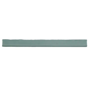 Glossy mint ceramic bullnose trim tile with handcrafted Spanish artisan detailing