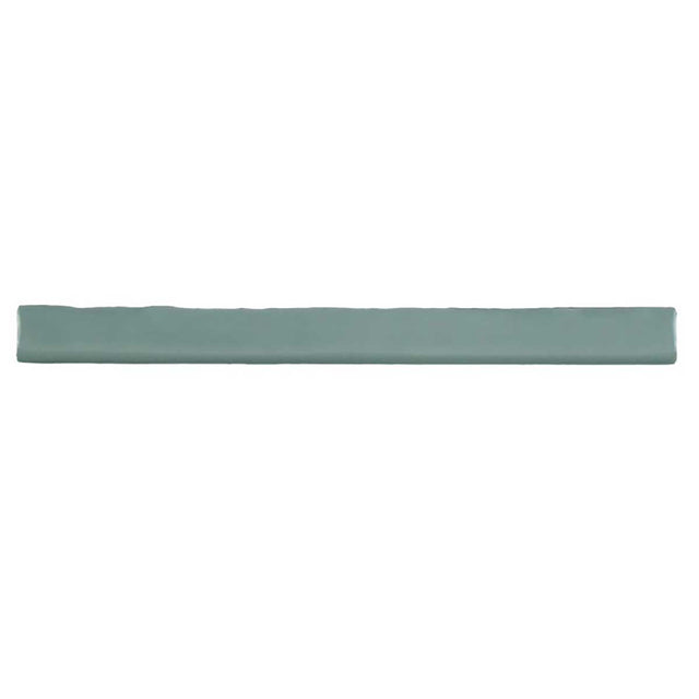Glossy mint ceramic bullnose trim tile with handcrafted Spanish artisan detailing