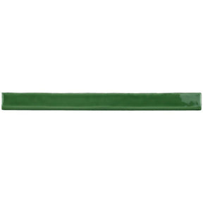 Glossy sea green ceramic bullnose trim tile with handcrafted Spanish artisan detailing