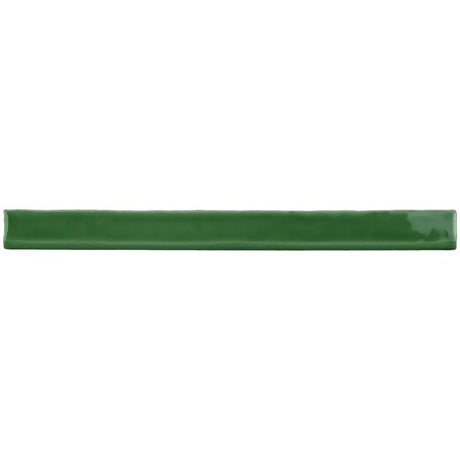 Glossy sea green ceramic bullnose trim tile with handcrafted Spanish artisan detailing