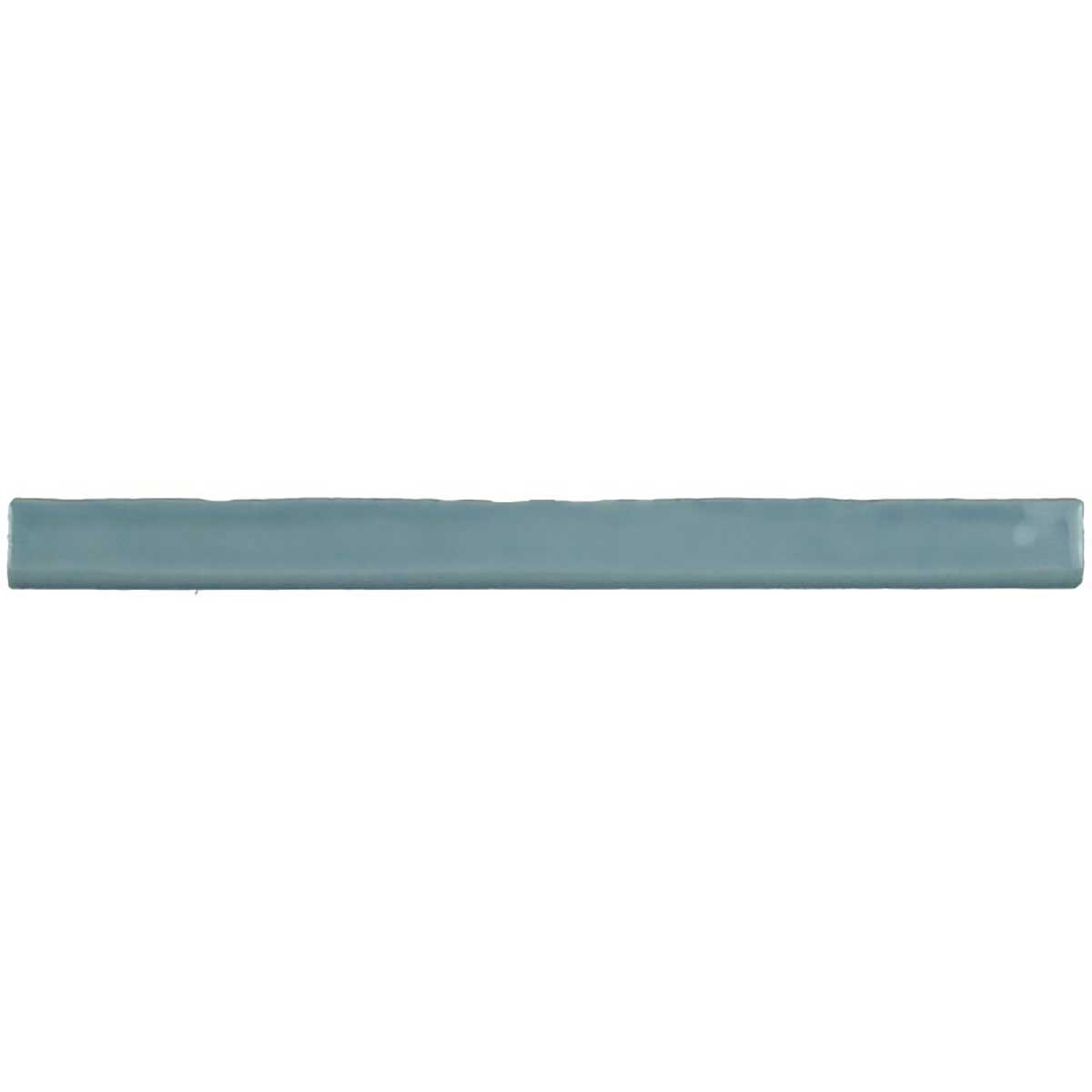 Glossy sky blue ceramic bullnose trim tile with handcrafted Spanish artisan detailing