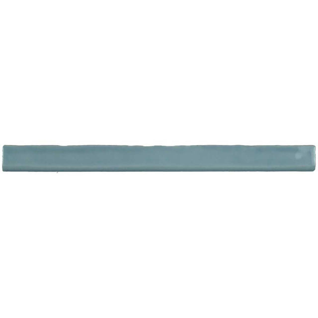 Glossy sky blue ceramic bullnose trim tile with handcrafted Spanish artisan detailing
