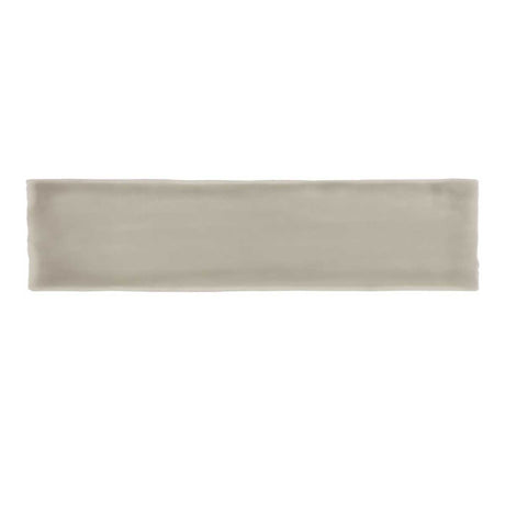 Glossy taupe ceramic subway tile with handcrafted Spanish artisan detailing