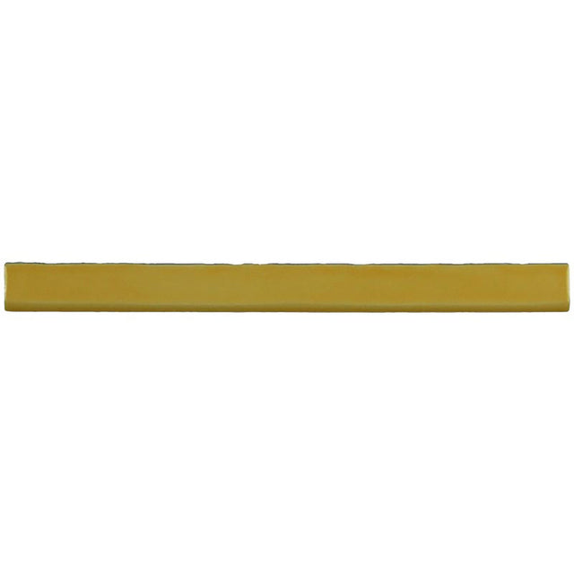 Glossy yellow ceramic bullnose trim tile with handcrafted Spanish artisan detailing