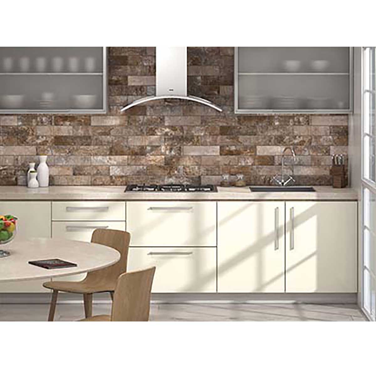 Kitchen backsplash installed with South Loop Antique Clay porcelain brick tile