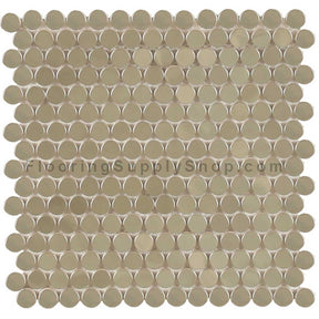 Penny Rounds are made of a metal cappin glued onto a porcelain tile body.