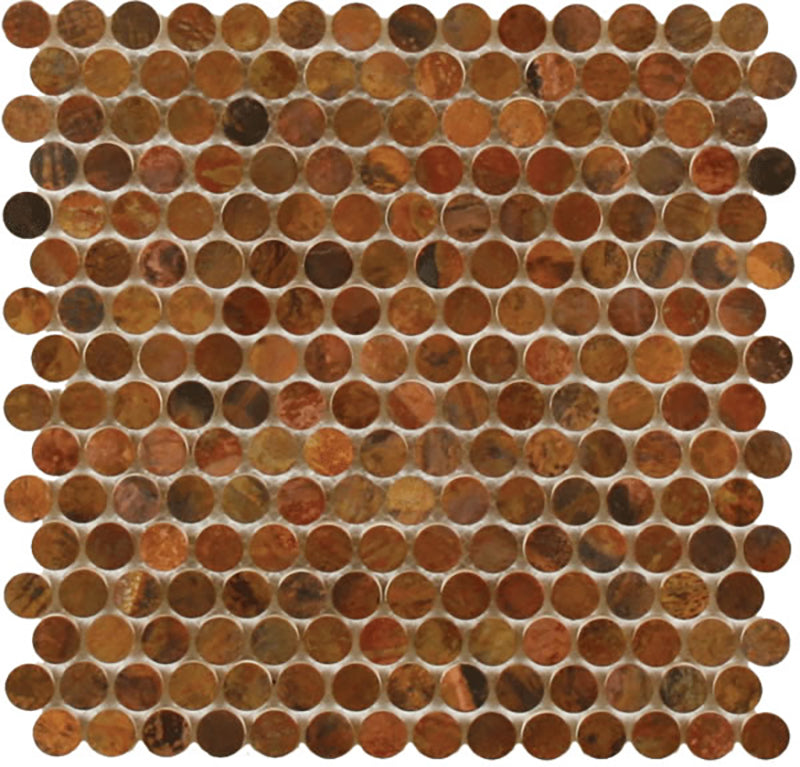 Mosaics Metal Tile Penny Round Antique Copper