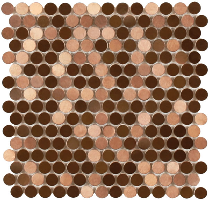 Mosaics Metal Tile Penny Round Brushed Copper