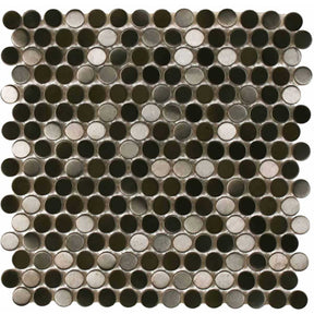 Brushed Black Metal Penny Round Backsplash Tile