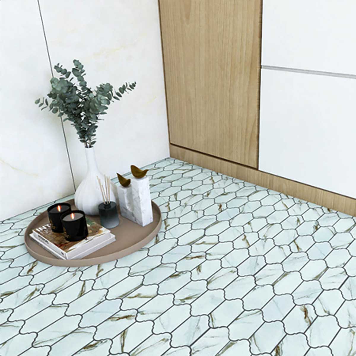 Mini Provenzal Calacatta matte mosaic floor tile
