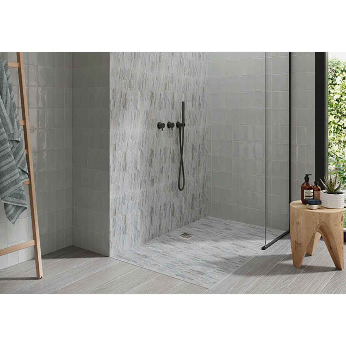 Vallee Azur porcelain mosaic tile for shower floors