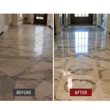 Before and after natural stone floor restoration using Modern Stone MST diamond polishing pads.