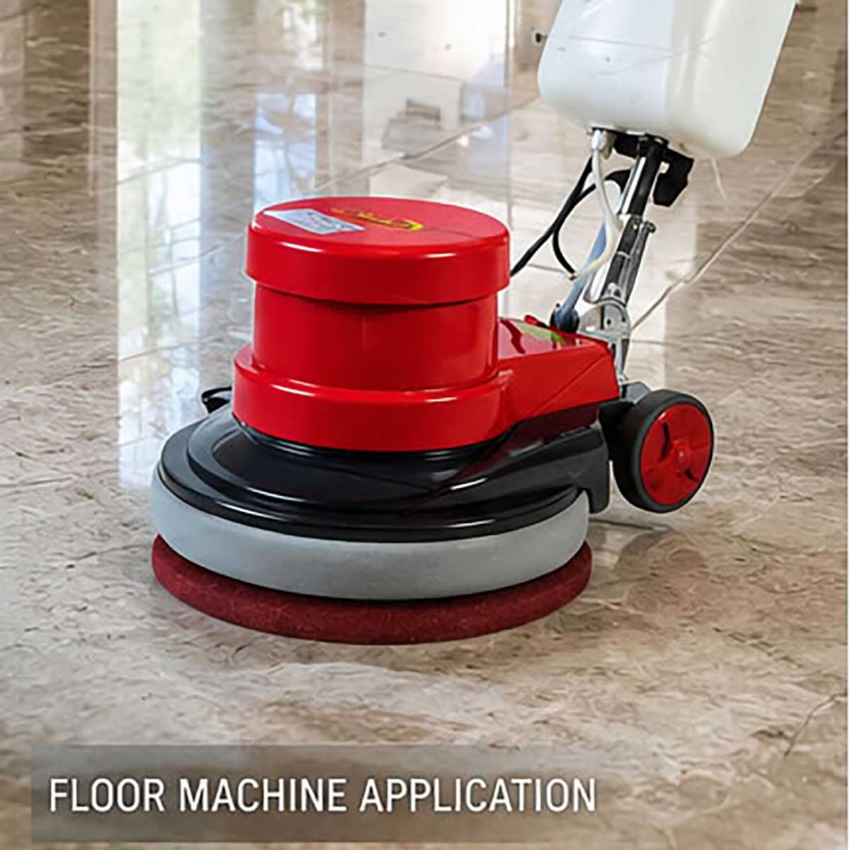 Professional floor machine restoring a natural stone floor using Modern Stone MST diamond polishing pads.