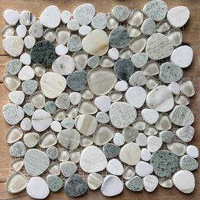 Beach Sand pebble marble and glass mosaic tile 12x12 sheet