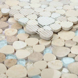 Mosaic Thassos Marble and Glass in Pebble look - Earth Blue