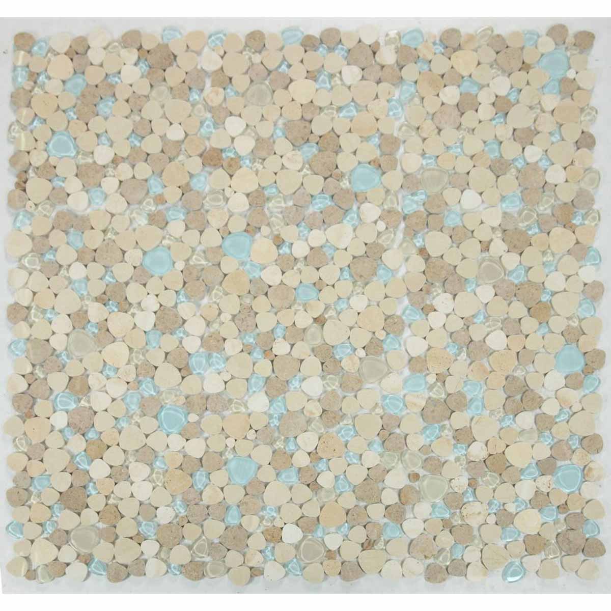 Mosaic Thassos Marble and Glass in Pebble look - Earth Blue