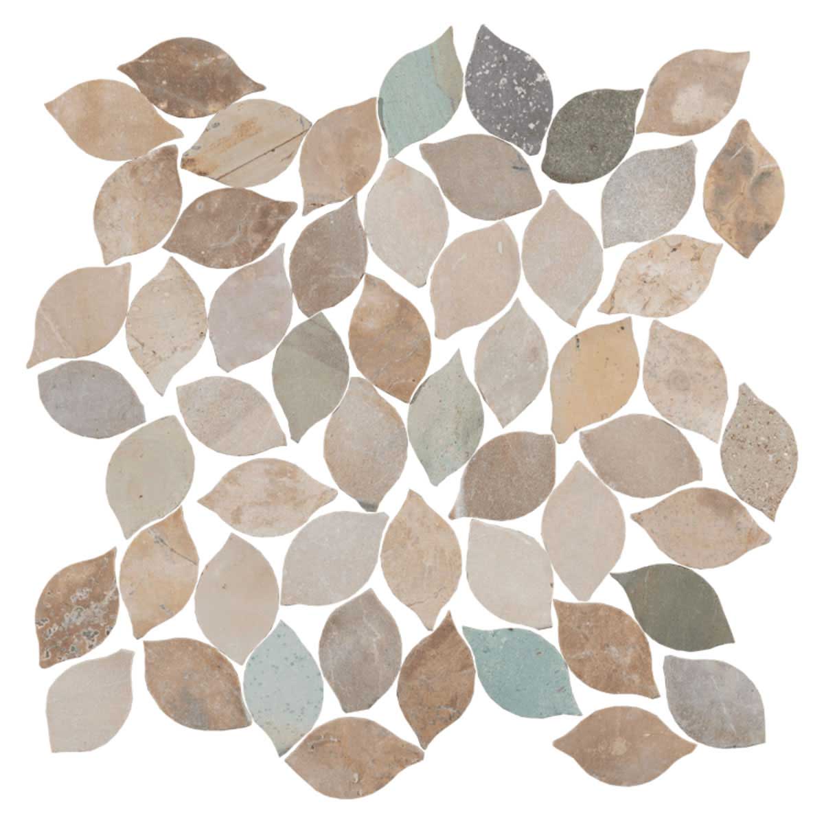 Mosaic Marble Tile Pebbles Leaves Series - Olive