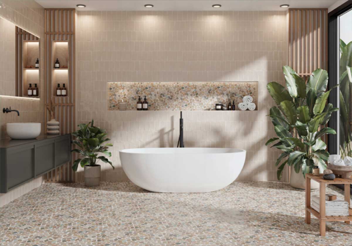 Mosaic Marble Tile Pebbles Leaves Series - Olive