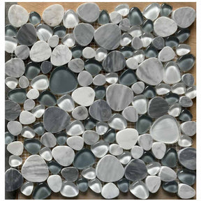 Deep Gray pebble marble and glass mosaic tile 12x12 sheet