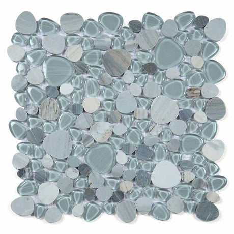 Mosaic Calacatta Marble and Glass in Pebble look - Baby Blue