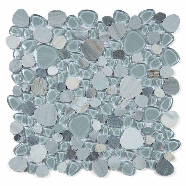 Mosaic Calacatta Marble and Glass in Pebble look - Baby Blue