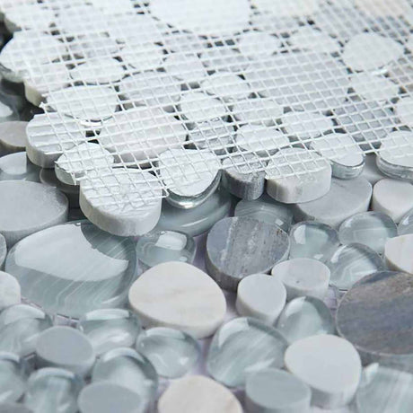 Mosaic Calacatta Marble and Glass in Pebble look - Baby Blue