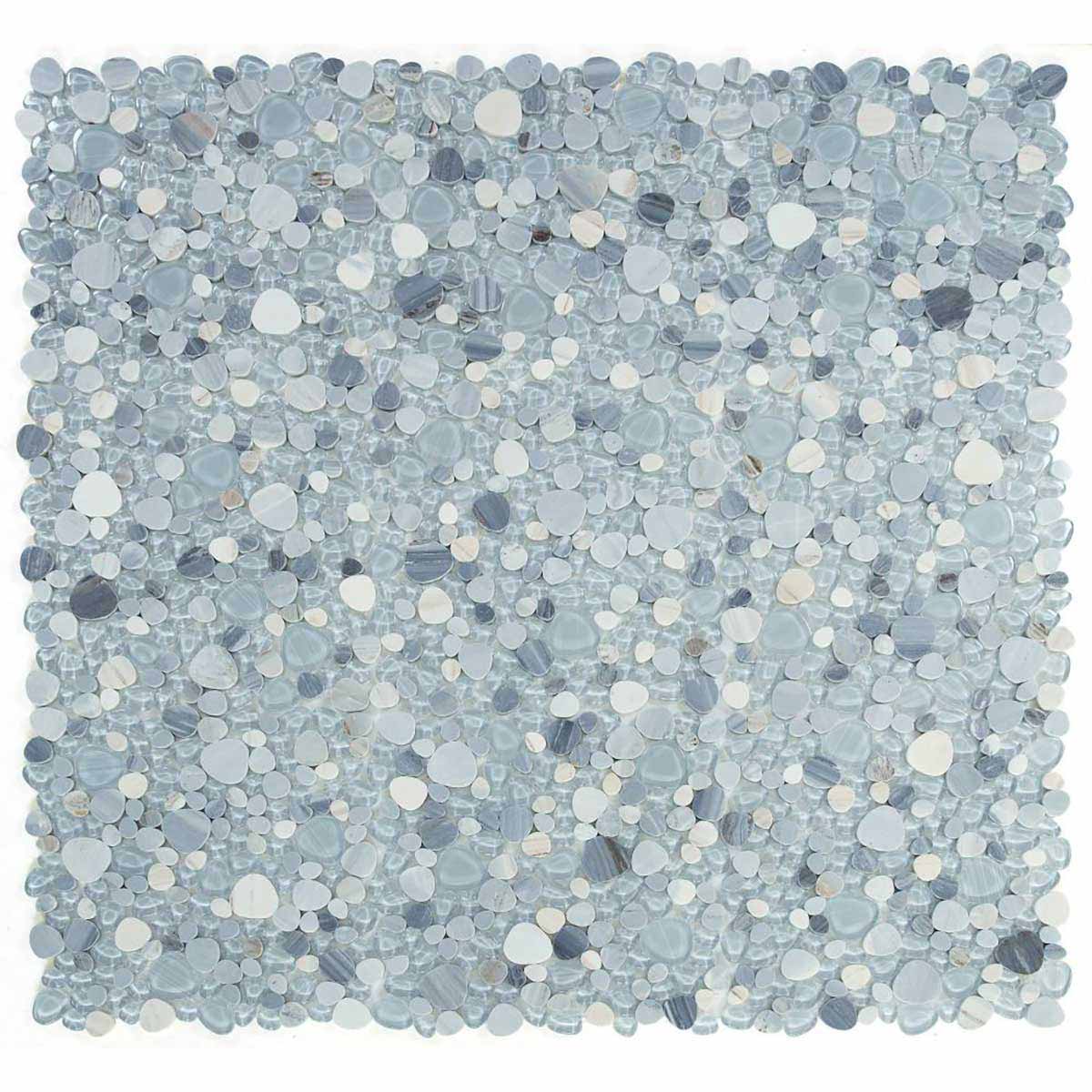 Mosaic Calacatta Marble and Glass in Pebble look - Baby Blue