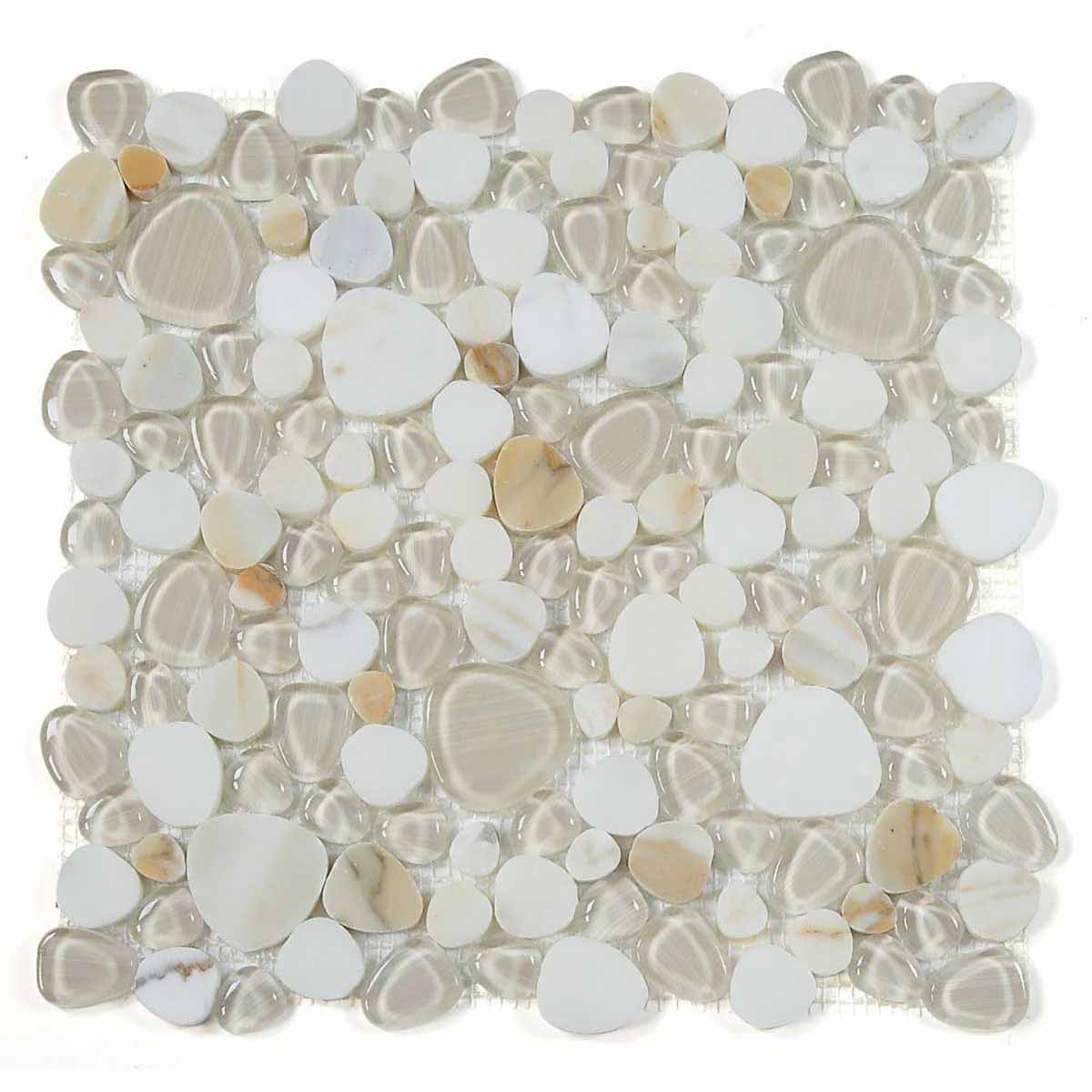 Mosaic Calacatta Marble and Glass in Pebble look - Gold