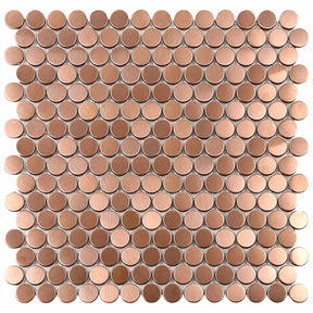 Mosaics Metal Tile Penny Round - Rose Gold Brushed