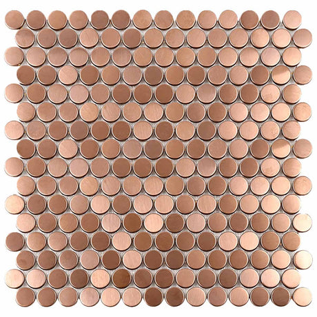 Mosaics Metal Tile Penny Round - Rose Gold Brushed