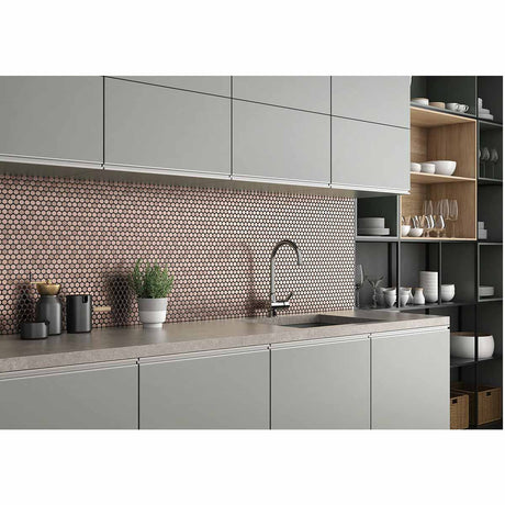 Mosaics Metal Tile Penny Round - Rose Gold Brushed