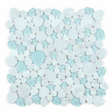 Mosaic Carrara Marble and Glass in Pebble look - Blue Sea