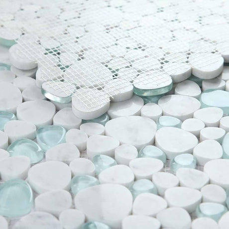 Mosaic Carrara Marble and Glass in Pebble look - Blue Sea