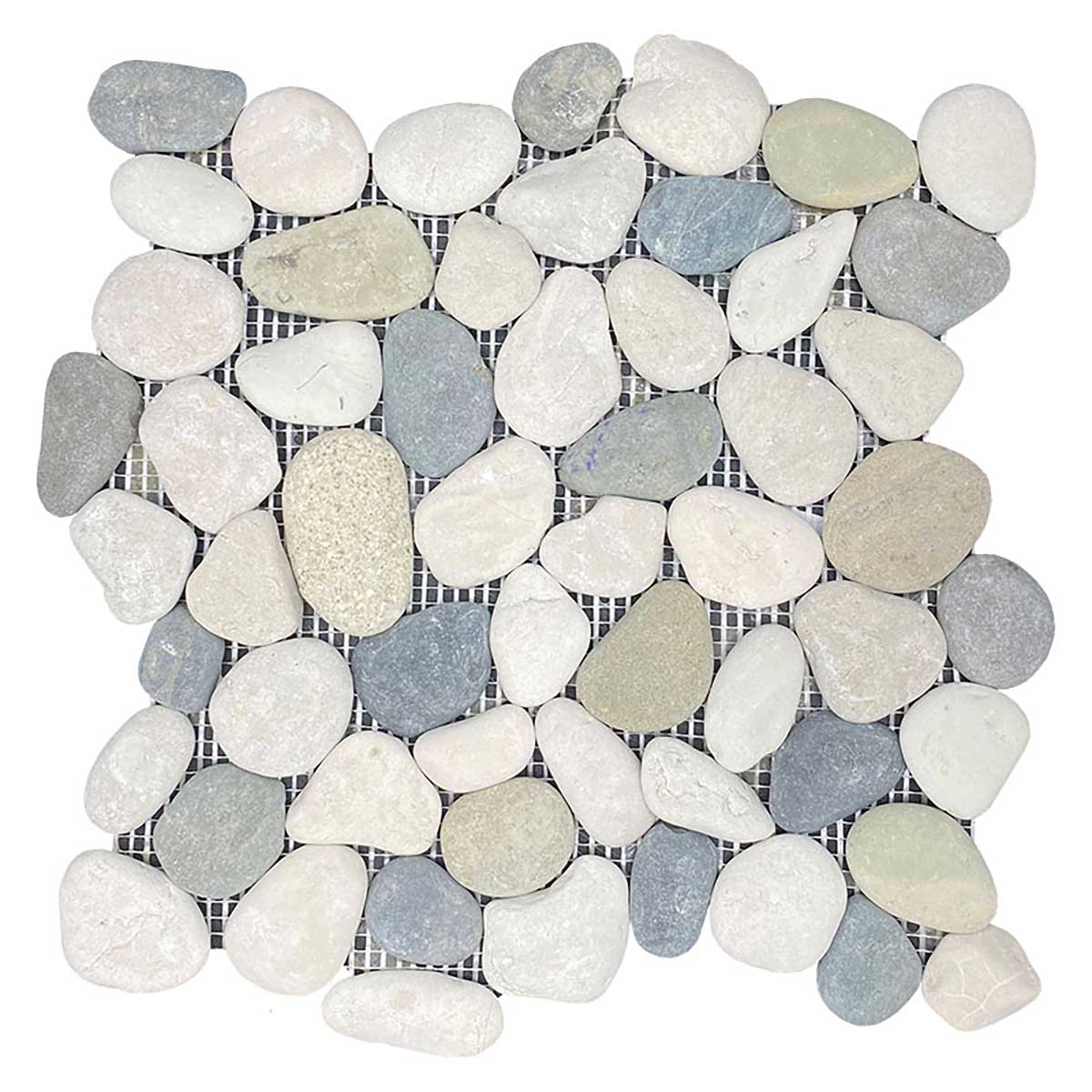 Botany Bay Blend pebble stone mosaic tile sheet with natural river rock
