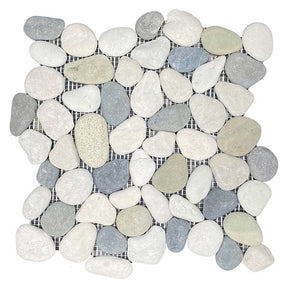 Botany Bay Blend pebble stone mosaic tile sheet with natural river rock