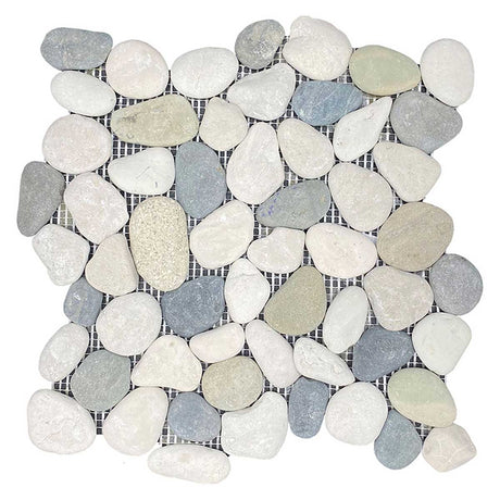 Botany Bay Blend pebble stone mosaic tile sheet with natural river rock