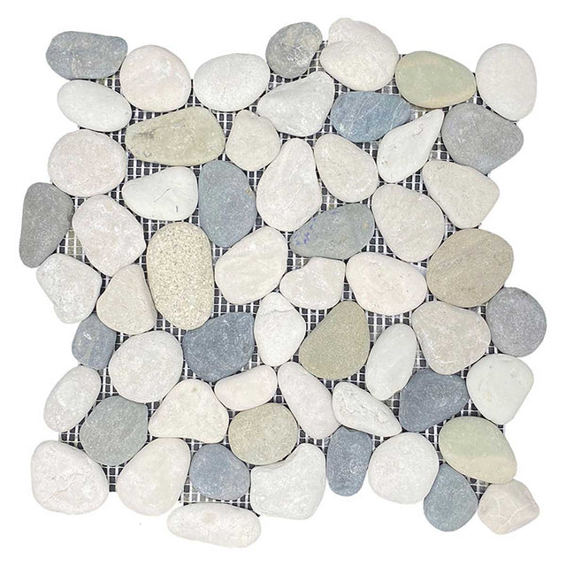 Botany Bay Blend pebble stone mosaic tile sheet with natural river rock