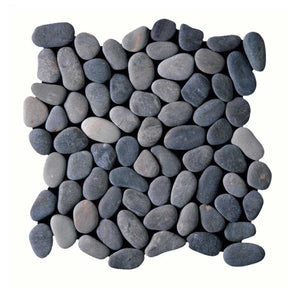 Botany Bay Black pebble stone mosaic tile sheet with natural river rock