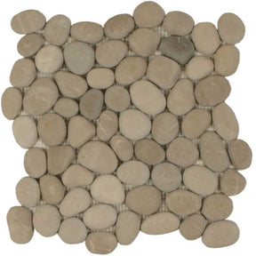 Botany Bay Khaki pebble stone mosaic tile sheet with natural river rock
