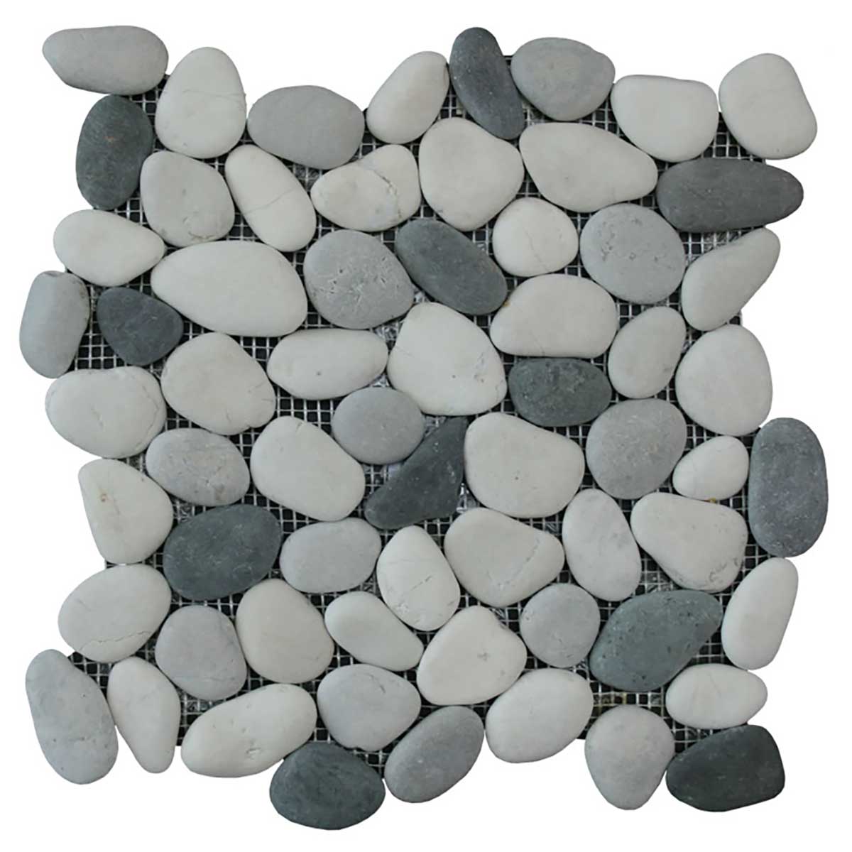 Botany Bay Shadow pebble stone mosaic tile sheet with natural river rock