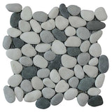 Botany Bay Shadow pebble stone mosaic tile sheet with natural river rock