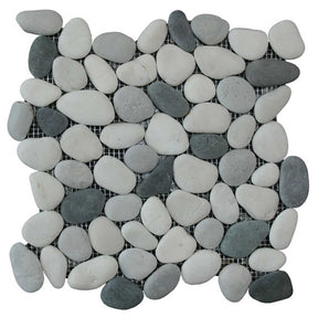 Botany Bay Shadow pebble stone mosaic tile sheet with natural river rock