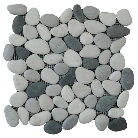 Botany Bay Shadow pebble stone mosaic tile sheet with natural river rock