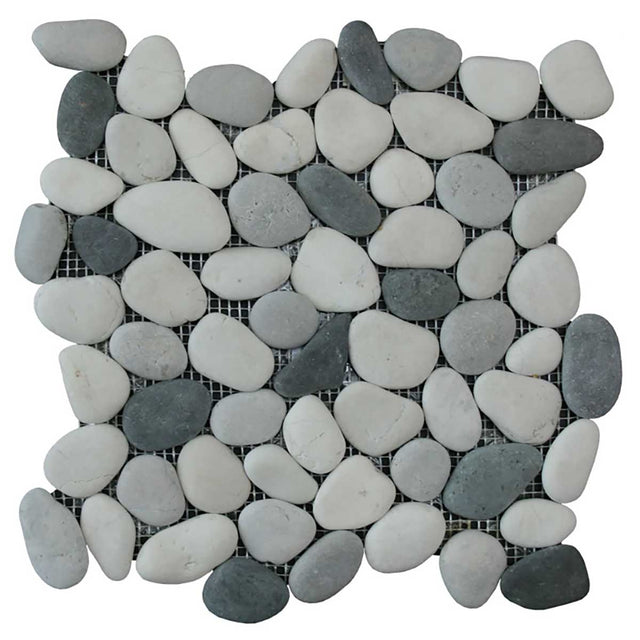 Botany Bay Shadow pebble stone mosaic tile sheet with natural river rock