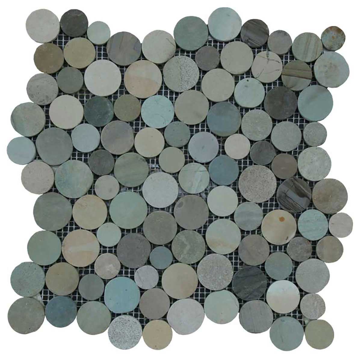 Botany Bay Olive stone coin river rock mosaic tile