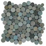 Botany Bay Olive stone coin river rock mosaic tile