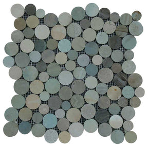 Botany Bay Olive stone coin river rock mosaic tile